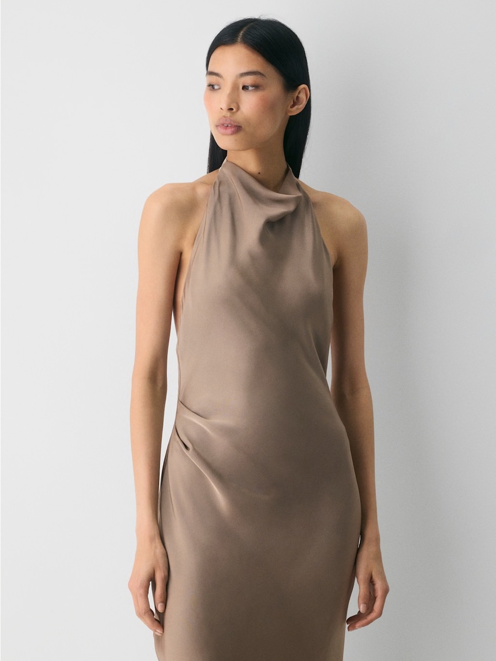 NWT - Aritzia Ten Babaton Ten Audience Satin Halter Dress - Size 6 - Warm Taupe - Picture 2 of 8